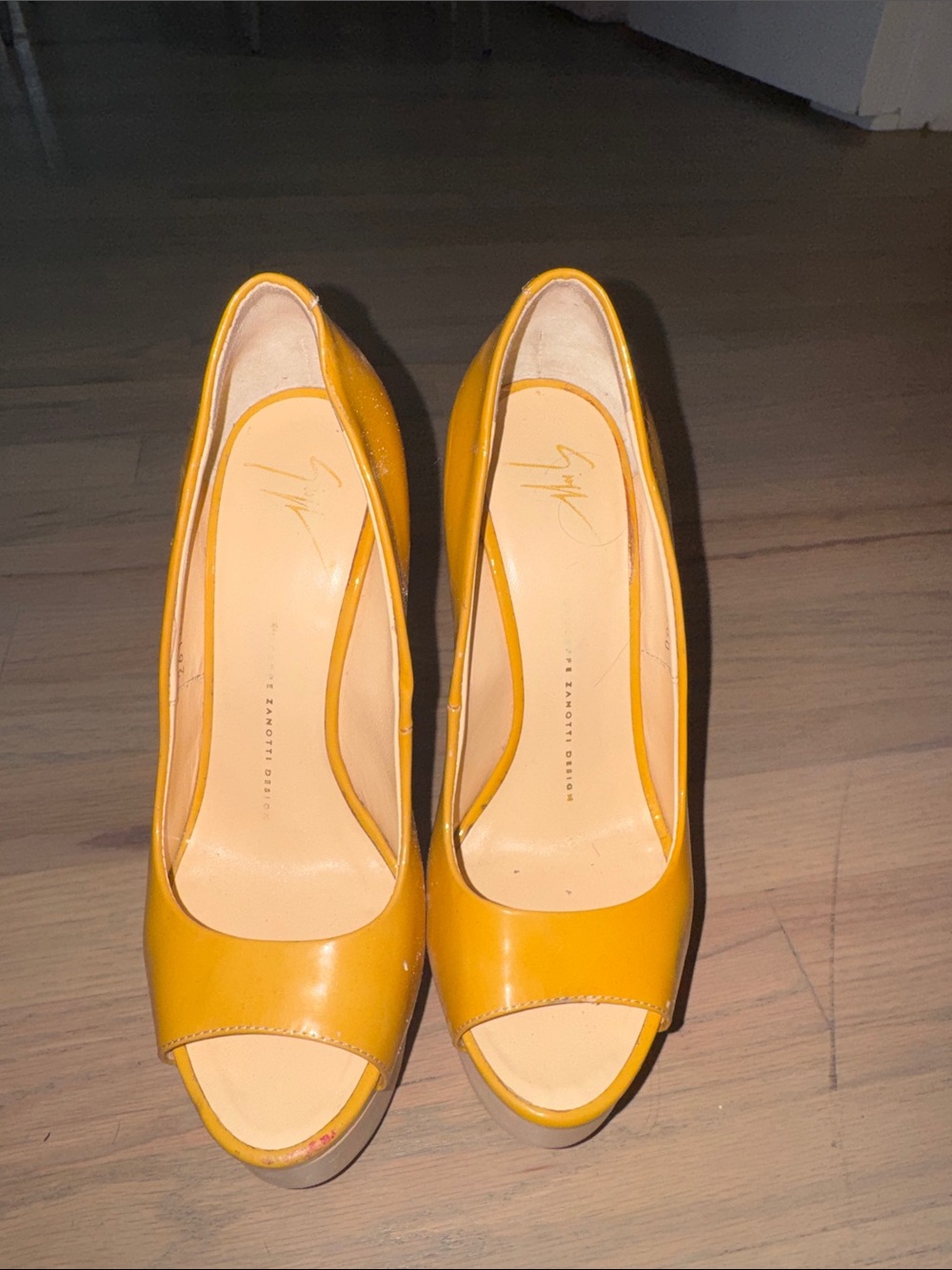 Giuseppe Zanotti Mustard Yellow Peep-Toe Platform Pumps
